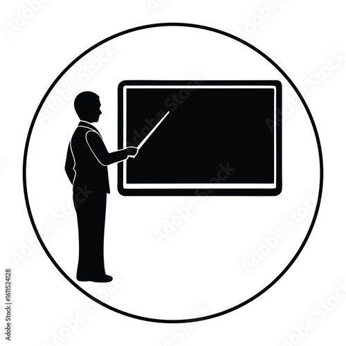 Teacher instructing with a stick in from fo blackboard