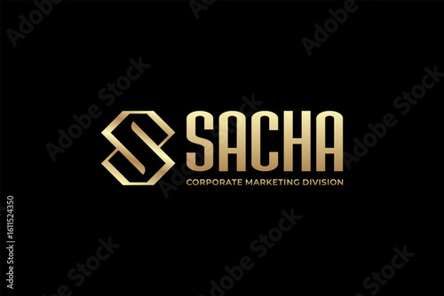 Elegant Golden SACHA Logo on Black Background