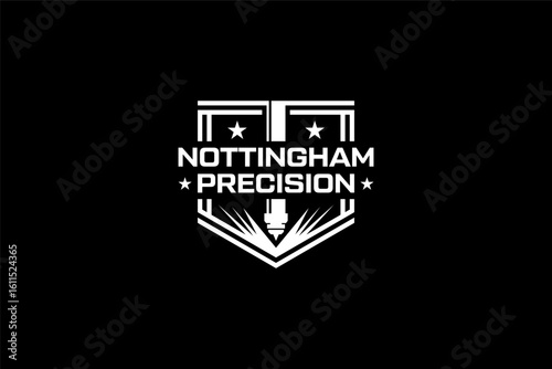 Nottingham Precision Shield Logo Design on Black Background
