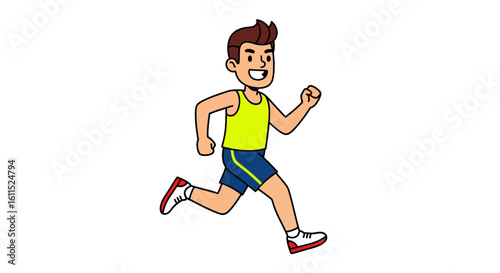 A happy young man enjoys a brisk run, his energetic stride conveying fitness and vitality.