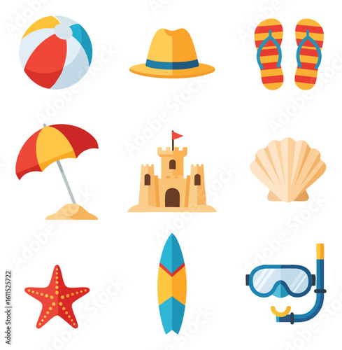 Summer beach vacation elements flat vector design collection
