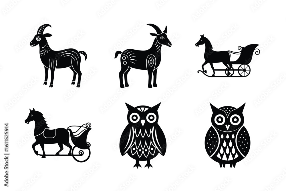 Fototapeta premium Wildlife illustration in decorative folk vector format Silhouette Vector illustration