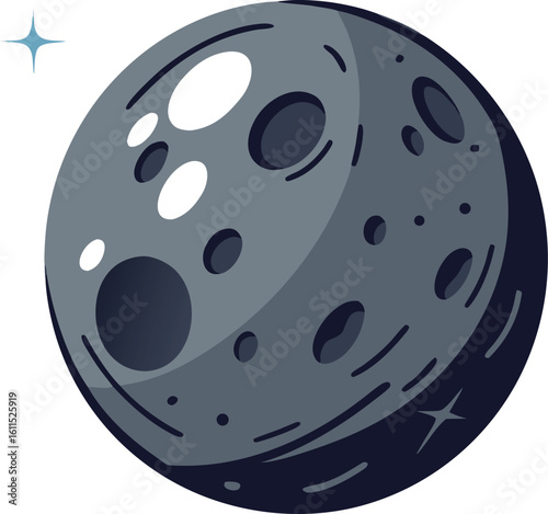 Gray planet with craters and blue star space galaxy