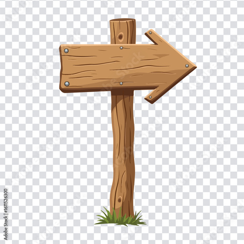 Wooden Arrow Sign Pointing Right, Isolated on Transparent Background