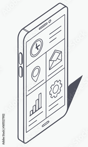 Smartphone application icons isometric view