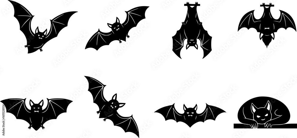 Fototapeta premium Set of bat variations flat Halloween vector icons 