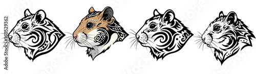 Stylized Hamster Head with Tribal Markings on Transparent Background animal rodent