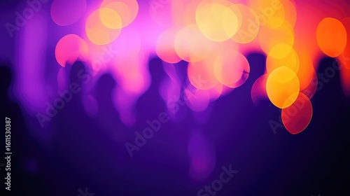 Blurred Dancing Figures at Purple Party with Long Exposure Bokeh Effect for Abstract Cover Design
