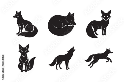 silhouette fox set bundle on the white background