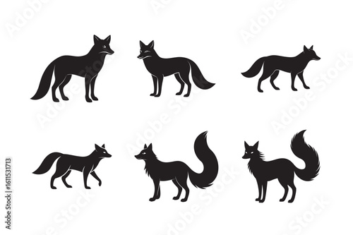 silhouette fox set bundle on the white background