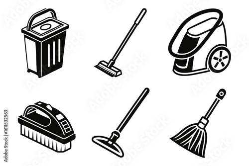 Collection of Household Cleaning Tools Icons.