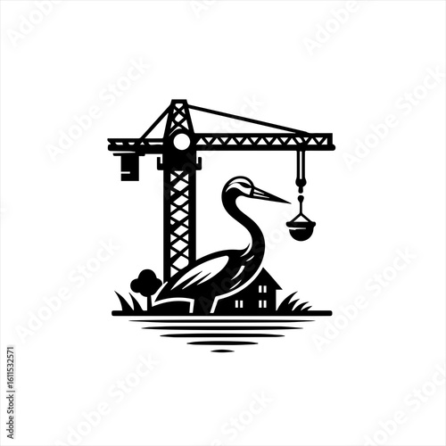 Crane and stork symbolizing construction and new beginnings