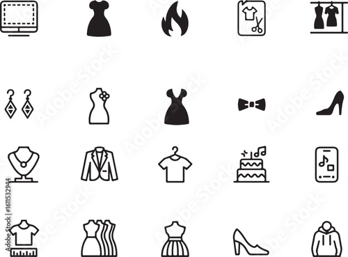 Fashion and Style Icon Set Apparel Accessories Celebration and Technology A Versatile Collection Depicted in a Clean Graphic Style