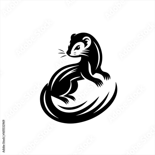 Stylized black ferret or weasel silhouette on white background