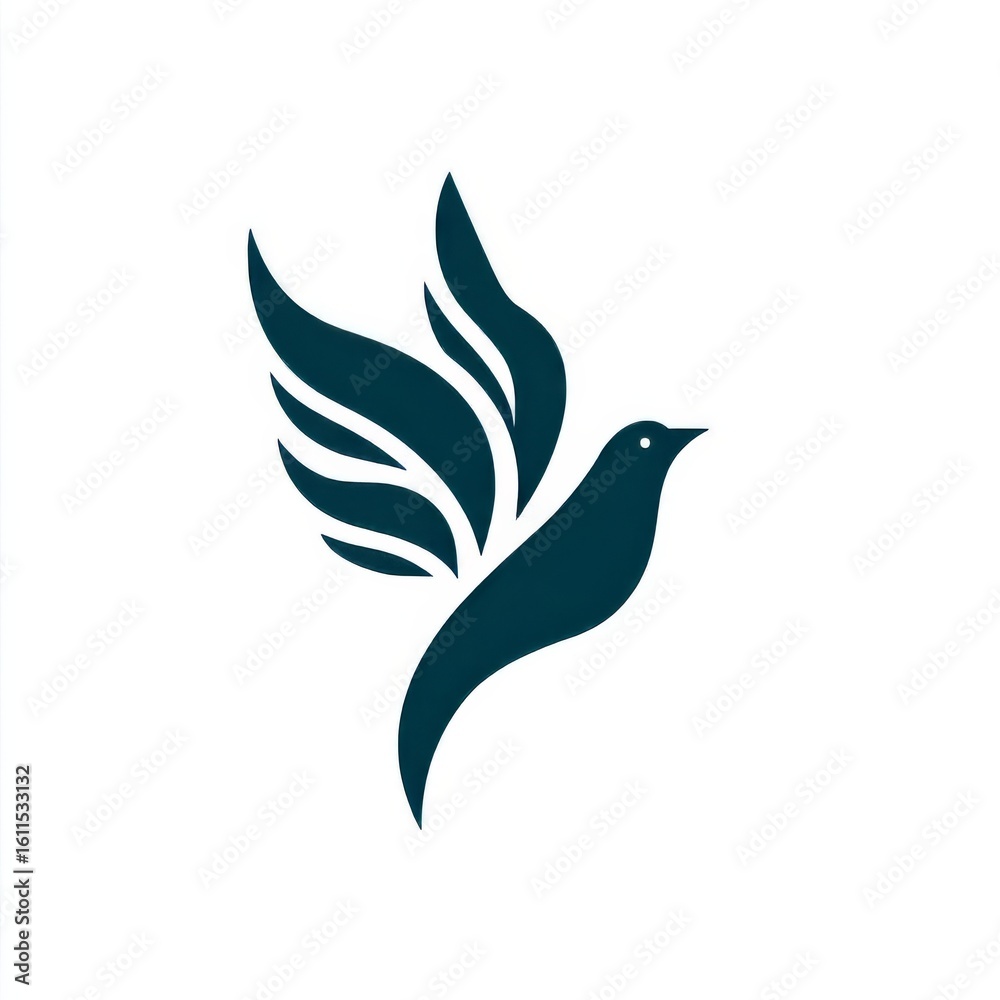 Obraz premium Elegant Minimalist Bird Design with Stylized Wings in Green Tone