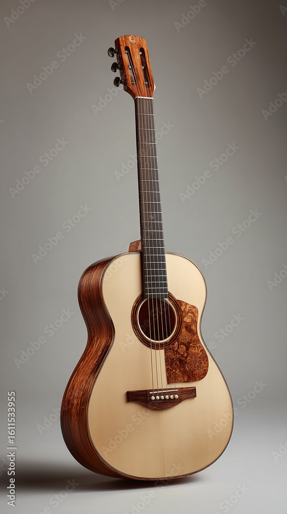 Fototapeta premium Portrait of an acoustic guitar on a white background