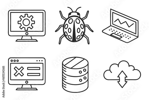 Technology Icons Computer Bug Laptop Database Cloud.