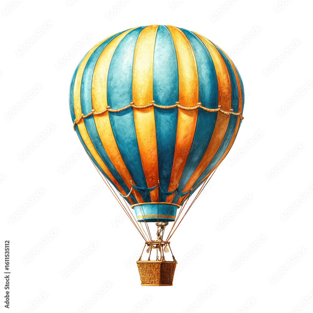 Fototapeta premium Vintage hot air balloon, teal and orange