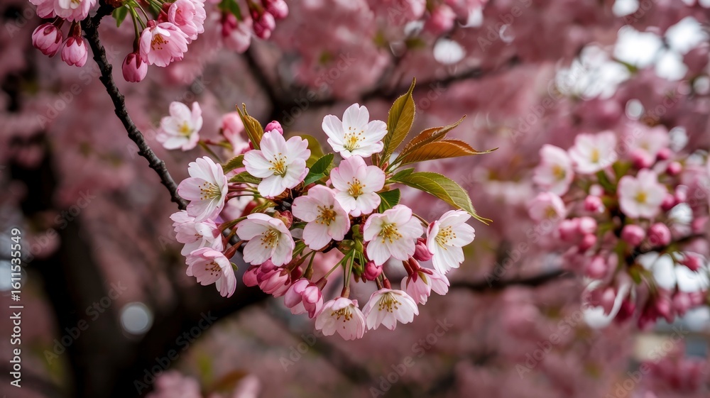 Obraz premium Delicate Pink Cherry Blossoms in Full Bloom