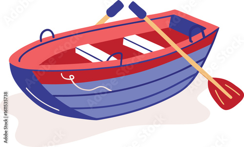 Red blue rowboat with oars on water vector