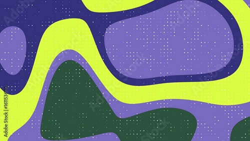 Desertcore Abstracts Liquid Blink Dot Abstract background with flowing shapes, halftone dots, and vibrant purple, green, and yellow color palette