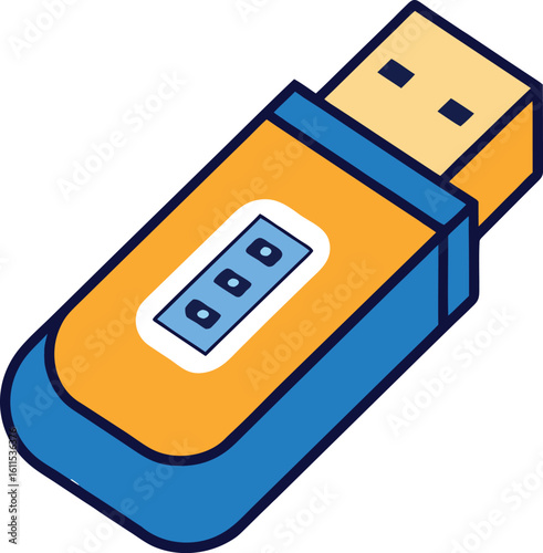 Vector illustration of a USB flash drive, also known as a thumb drive or pen drive, used for storing and transferring data