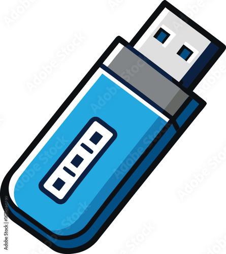Vector illustration of a USB flash drive, also known as a thumb drive or pen drive, used for storing and transferring data