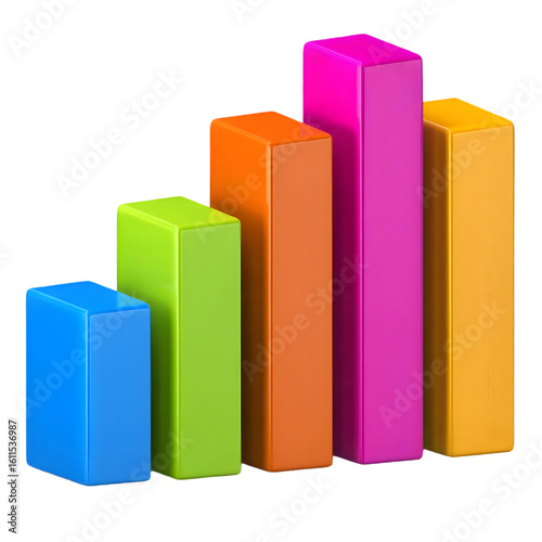 Colorful bar graph showing upward trend isolated on a transparent background chart data png file