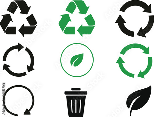 Diverse Collection of Recycling and Environmental Icons Representing Sustainability and Eco Consciousness for a Greener Planet and Circular Economy