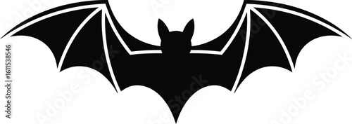 Black bat silhouette with outstretched wings white