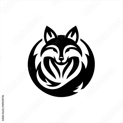 Stylized Black Fox Head Logo Design.