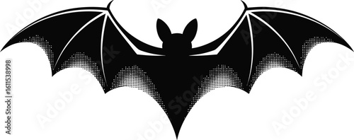 Black bat silhouette with outstretched wings vector