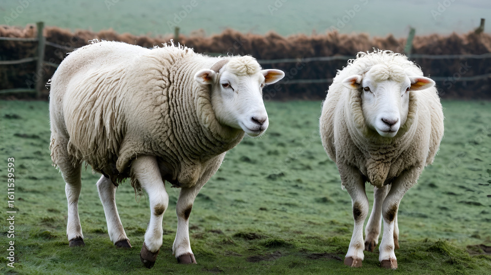 Obraz premium muddy white sheep on a frosty winter's day