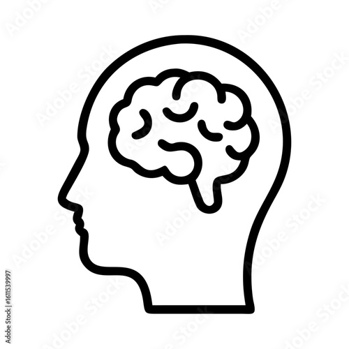 A brain in head icon bold outline vector illustration design