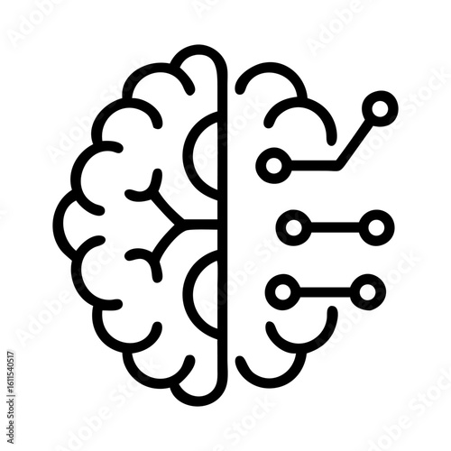 A  integrated human brain icon bold outline vector illustration design