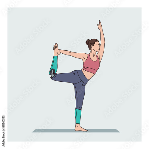 Woman in Yoga Pose: Dancer Pose (Natarajasana) Illustration