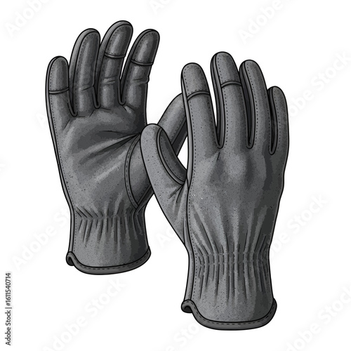 Illustration of a pair of leather work gloves, presented on a white backdrop, concept for safety equipment, industrial use and worker protection.