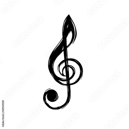 Hand drawn black treble clef music symbol sketch isolated on white background vector illustration musical note element melody sign artistic design