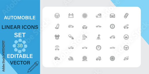 Automobile linear icons set for automotive industry and car services