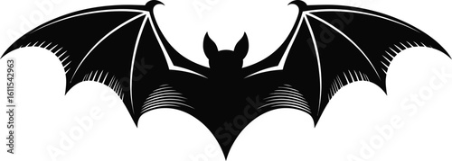 Black bat silhouette spread wings vector
