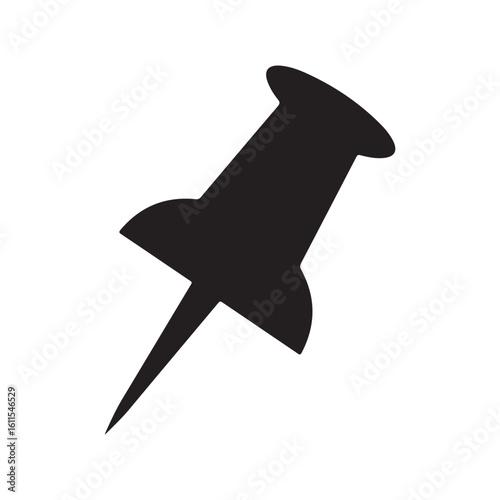 Black push pin flat silhouette icon vector flat illustration design on white background