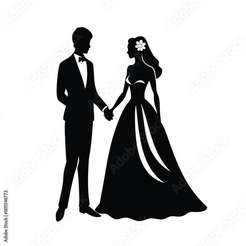 bride and groom holding hands silhouette