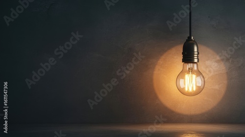 Wallpaper Mural A vintage lightbulb hangs against a dark wall, illuminating the space Torontodigital.ca