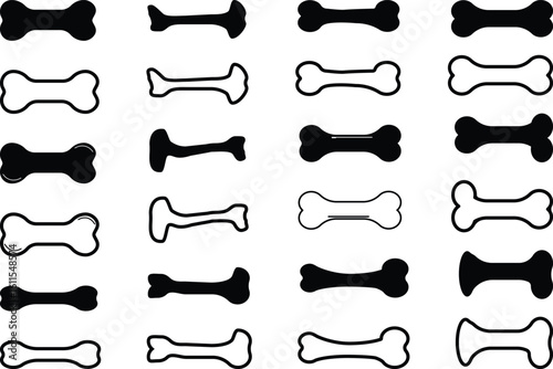 Set of dog bone silhouette vector art illustration. Collection of dog bon icon set.