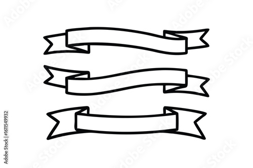 Minimalist Monoline Ribbon Banner Set - Clean Line Art Frames for Elegant Branding