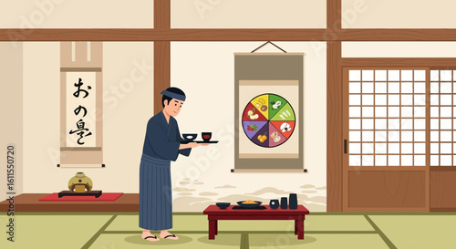 Traditional Japanese Service And Interior Presentation With Artistic Elements