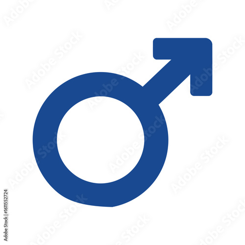 Bold blue male gender symbol vector, men's rights and identity icon isolated