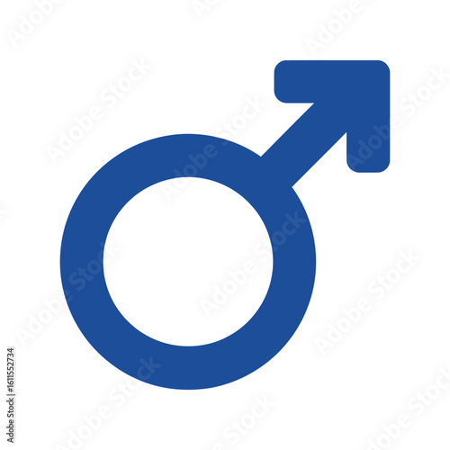 Bold blue male gender symbol vector, men's rights and identity icon isolated