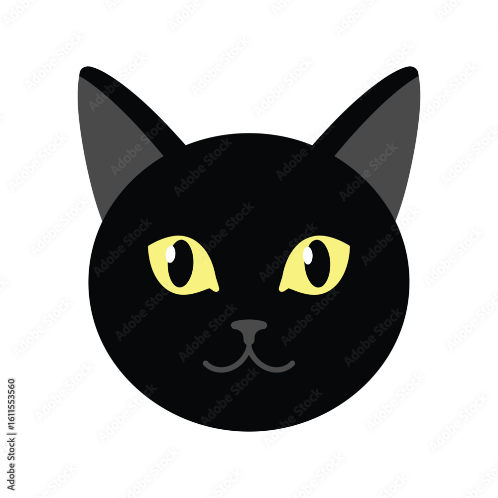 Cute Black Cat Face Icon with Yellow Eyes Vector Illustration Pet Cute Black Cat Face Icon with Yellow Eyes Vector Illustration Pet