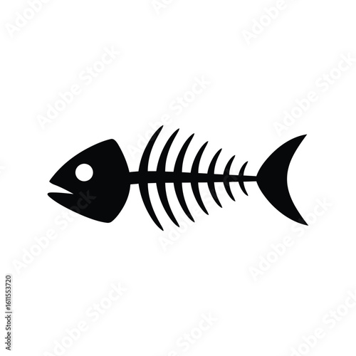 Spooky Fish Skeleton Icon Vector Illustration Marine Life Anatomy